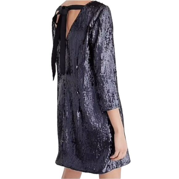 J. Crew Navy Blue Long Sleeve Sequin Tie Back Mini Dress size 2 NEW Tags Party - Picture 1 of 13